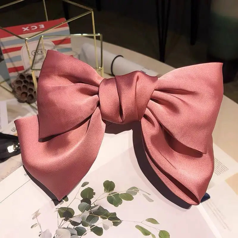 Chiffon Bow Hair Clip Women Large Bowknot Stain Hairpin Barrettes Girls Solid Color Ponytail Clip Hair Accessories Headwear Gift