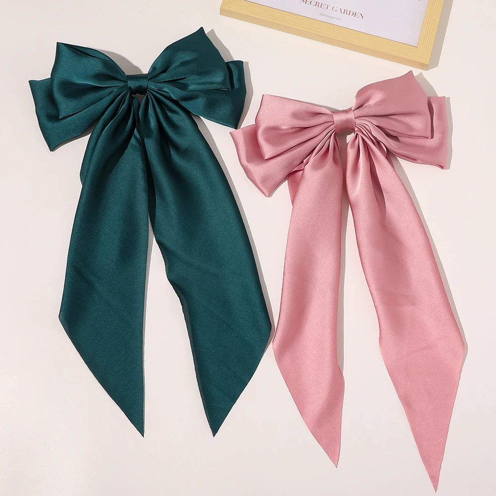 Chiffon Bow Hair Clip Women Large Bowknot Stain Hairpin Barrettes Girls Solid Color Ponytail Clip Hair Accessories Headwear Gift