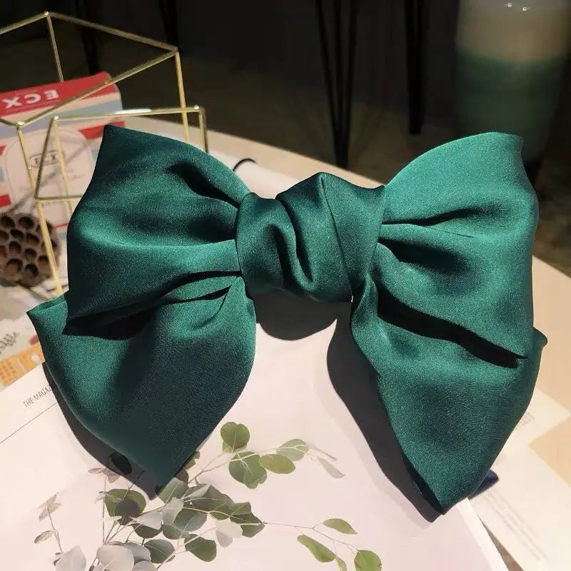 Chiffon Bow Hair Clip Women Large Bowknot Stain Hairpin Barrettes Girls Solid Color Ponytail Clip Hair Accessories Headwear Gift