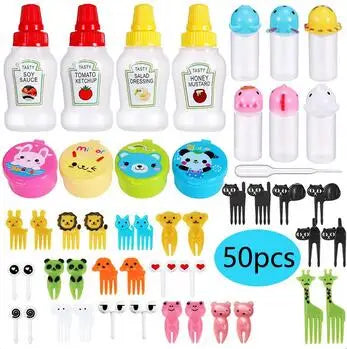 Kids Mini Cartoon Animal Food Toothpicks Condiment Squeeze Bottles Reusable Condiments Containers Office Lunch Box Accessories