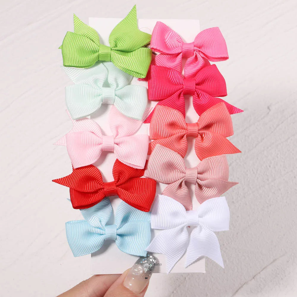 10Pcs/Set New Cute Solid Ribbon Bowknot Hair Clips for Baby Girls Handmade Bows Hairpin Barrettes Headwear Kids Hair Accessories