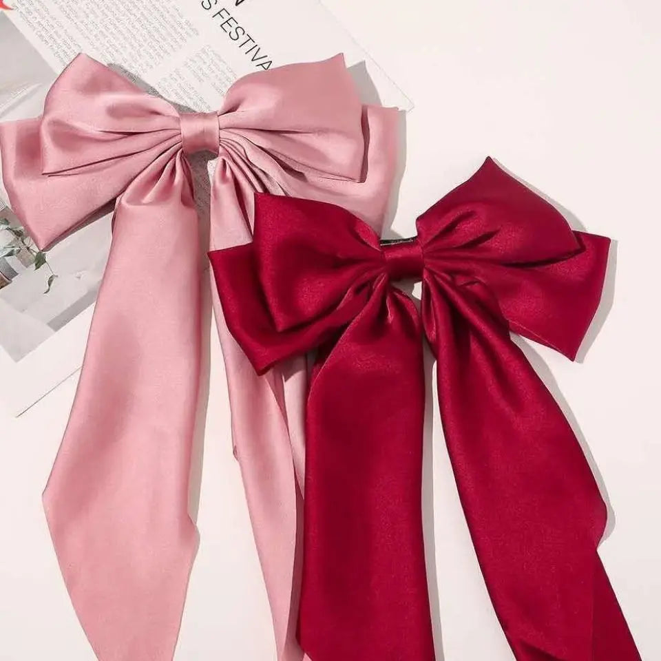 Chiffon Bow Hair Clip Women Large Bowknot Stain Hairpin Barrettes Girls Solid Color Ponytail Clip Hair Accessories Headwear Gift