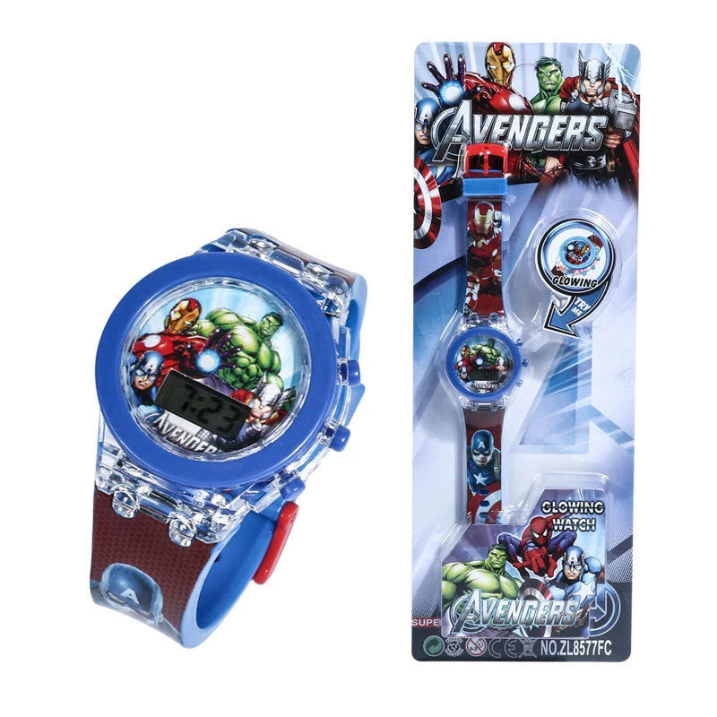 Flash Light Spiderman Kids Watches For Boys Cartoon shark Mickey Children Watch Girls Student Clock Gifts free shipping