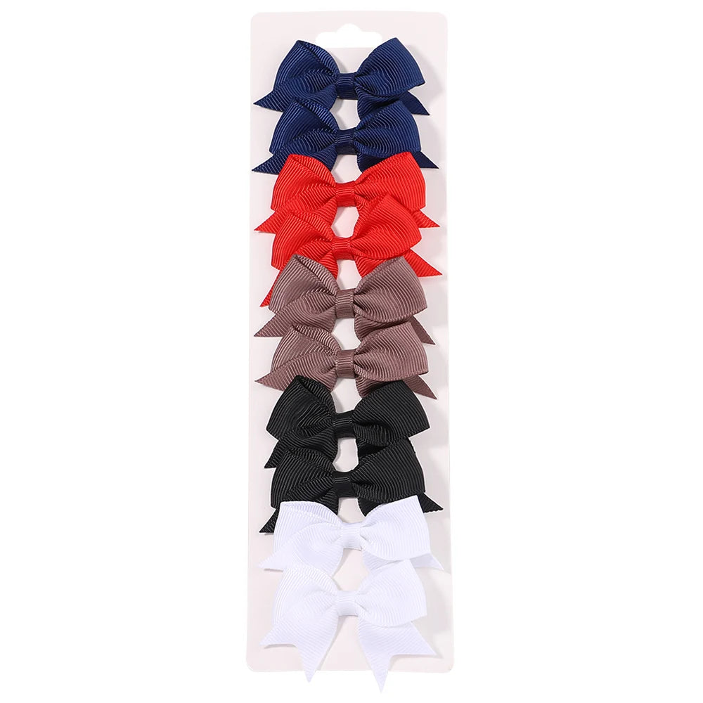 10Pcs/Set New Cute Solid Ribbon Bowknot Hair Clips for Baby Girls Handmade Bows Hairpin Barrettes Headwear Kids Hair Accessories