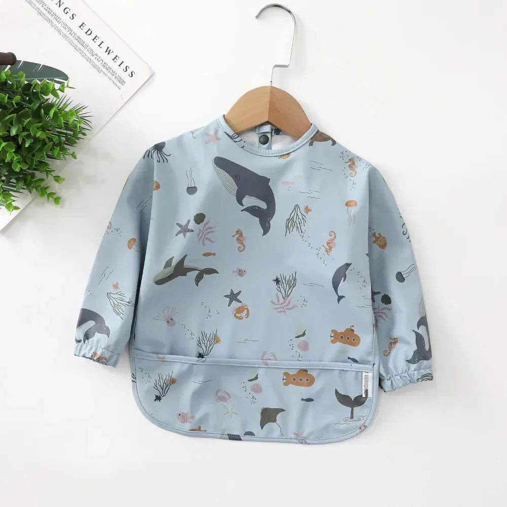 Baby's Soft Waterproof Bib Kid Long Sleeves Adjustable Feeding Cloth Little Boy Girl Painting Smock Child Meal Eating Apron