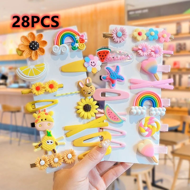 1 Set Children Cute Cartoon Flower Fruit Rubber Bands Hairpins Girls Lovely Hair Clips Kids Hair Bands Hair Accessories Gift