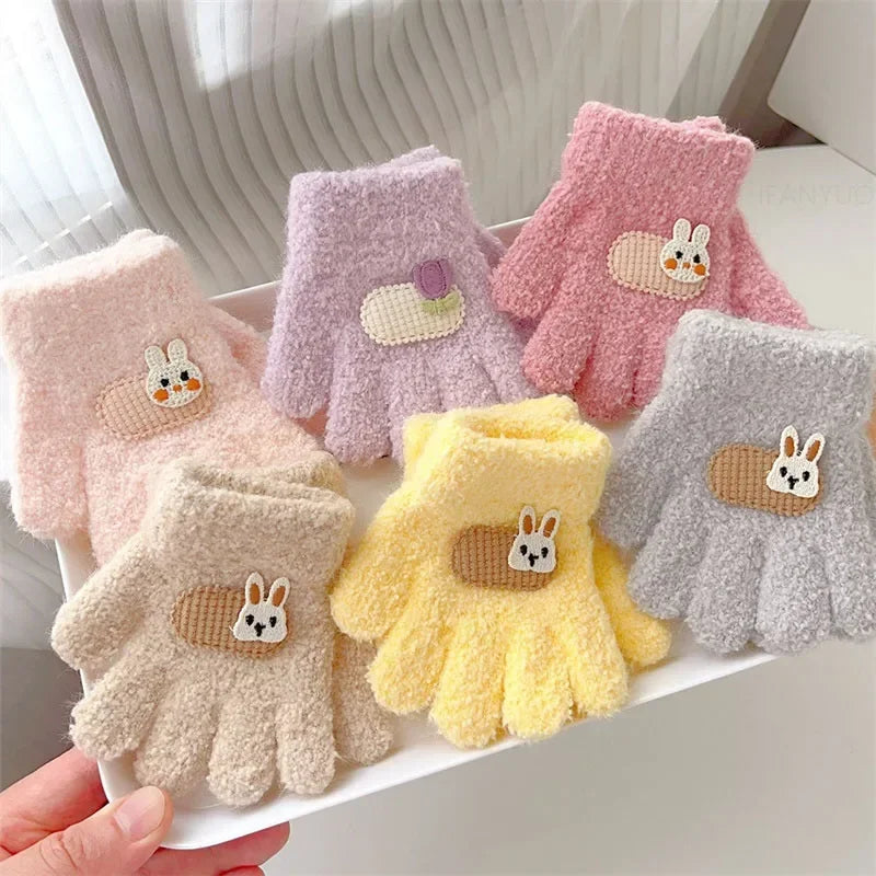 1-3Y Children Gloves Autumn Winter Warm Thicken Boys Girls Baby Riding Mittens Cute Cartoon Kid Kindergarten Five Fingers Mitten