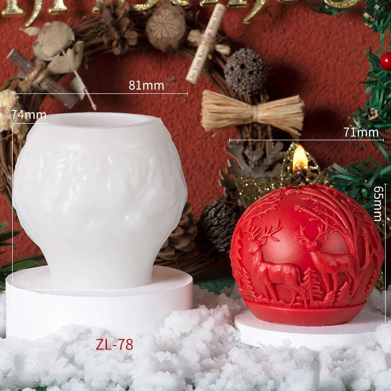 3D DIY Christmas Tree Ball Candle Silicone Mold Elk Star Ball Candle Mold Christmas Gift Cake Chocolate Mould Soap Molds