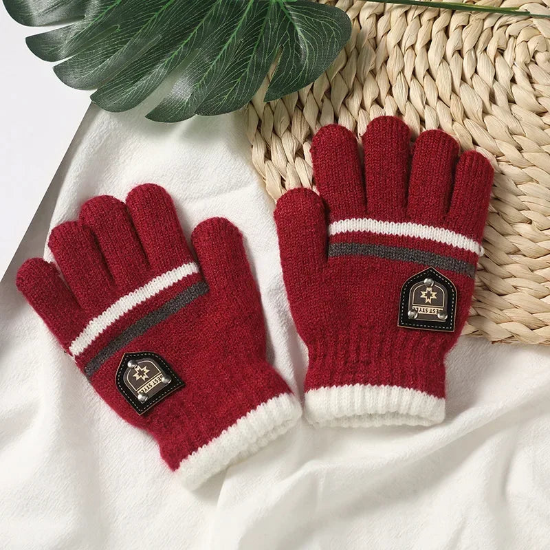 Kids Gloves Winter Full Finger Gloves Knitted Soft Children Mittens 6-12Y Boys Girls Gloves Thick Keep Warm Autumn Glove