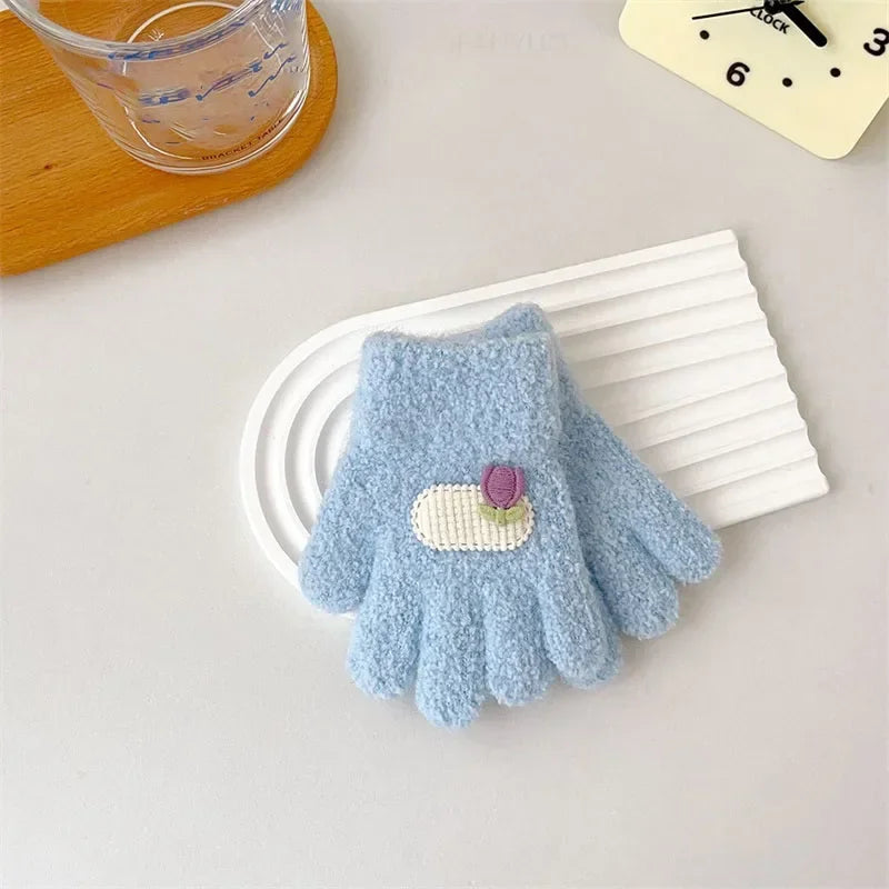 1-3Y Children Gloves Autumn Winter Warm Thicken Boys Girls Baby Riding Mittens Cute Cartoon Kid Kindergarten Five Fingers Mitten