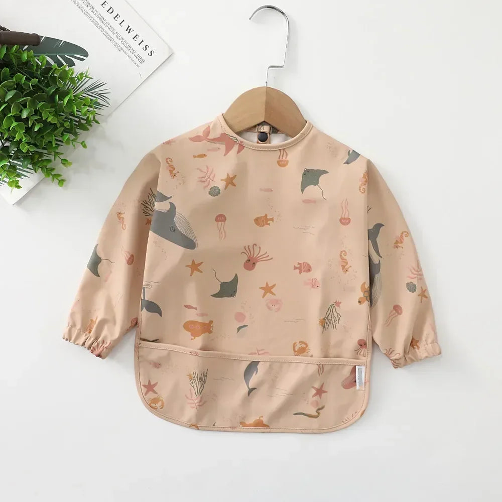 Baby's Soft Waterproof Bib Kid Long Sleeves Adjustable Feeding Cloth Little Boy Girl Painting Smock Child Meal Eating Apron