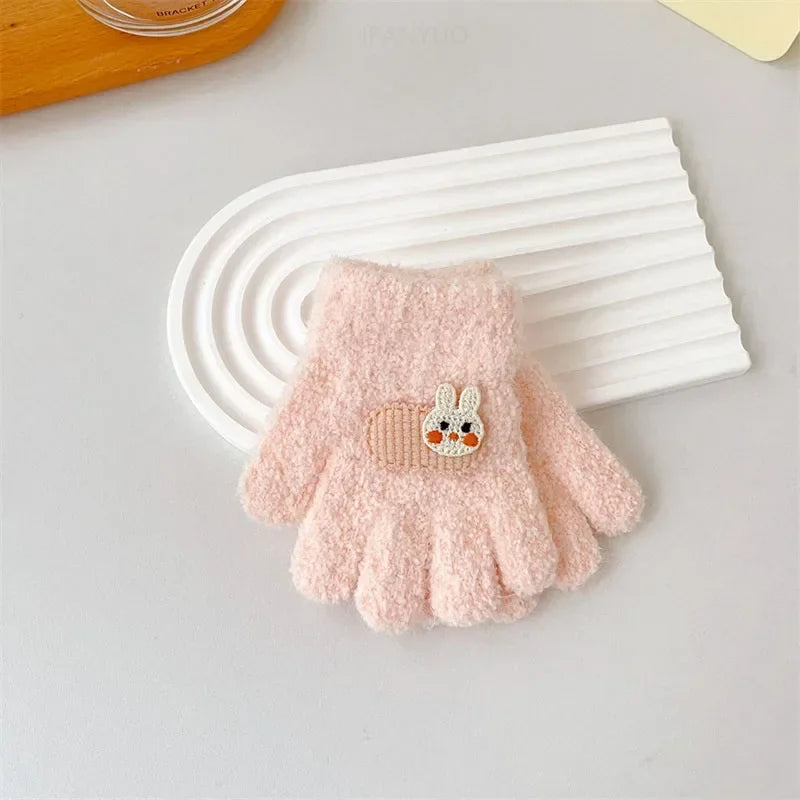 1-3Y Children Gloves Autumn Winter Warm Thicken Boys Girls Baby Riding Mittens Cute Cartoon Kid Kindergarten Five Fingers Mitten