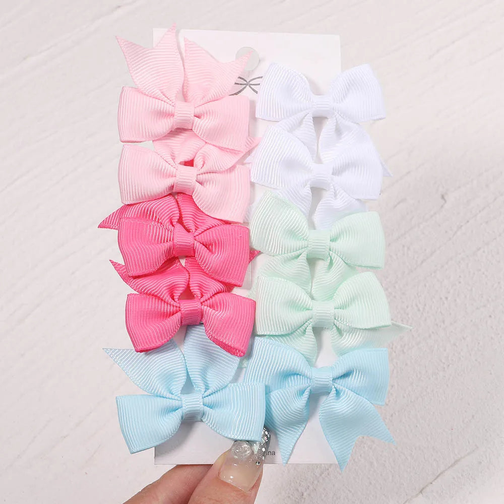 10Pcs/Set New Cute Solid Ribbon Bowknot Hair Clips for Baby Girls Handmade Bows Hairpin Barrettes Headwear Kids Hair Accessories