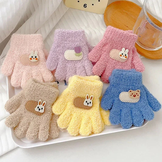 1-3Y Children Gloves Autumn Winter Warm Thicken Boys Girls Baby Riding Mittens Cute Cartoon Kid Kindergarten Five Fingers Mitten