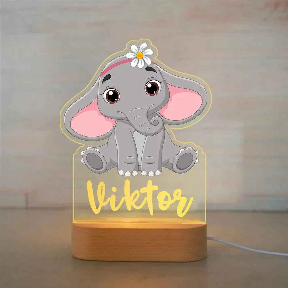 Personalized Children Animal Night Light Custom Name Acrylic Lamp Baby Kids Bedroom Decoration Neonate Birthday Christmas Gift