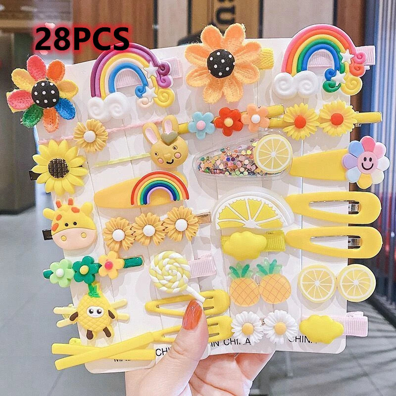 1 Set Children Cute Cartoon Flower Fruit Rubber Bands Hairpins Girls Lovely Hair Clips Kids Hair Bands Hair Accessories Gift