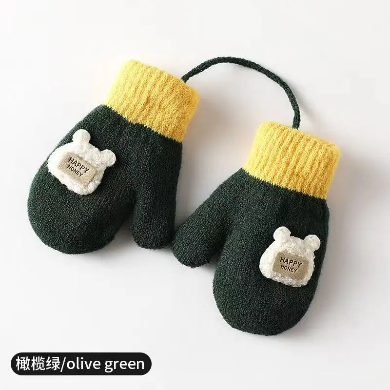 baby Winter Hand Gloves Thick Warmer Knitted Mittens Thicken Mittens for Kids Cute Cartoon Gloves Boys Girls