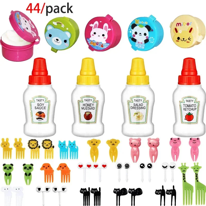 Kids Mini Cartoon Animal Food Toothpicks Condiment Squeeze Bottles Reusable Condiments Containers Office Lunch Box Accessories