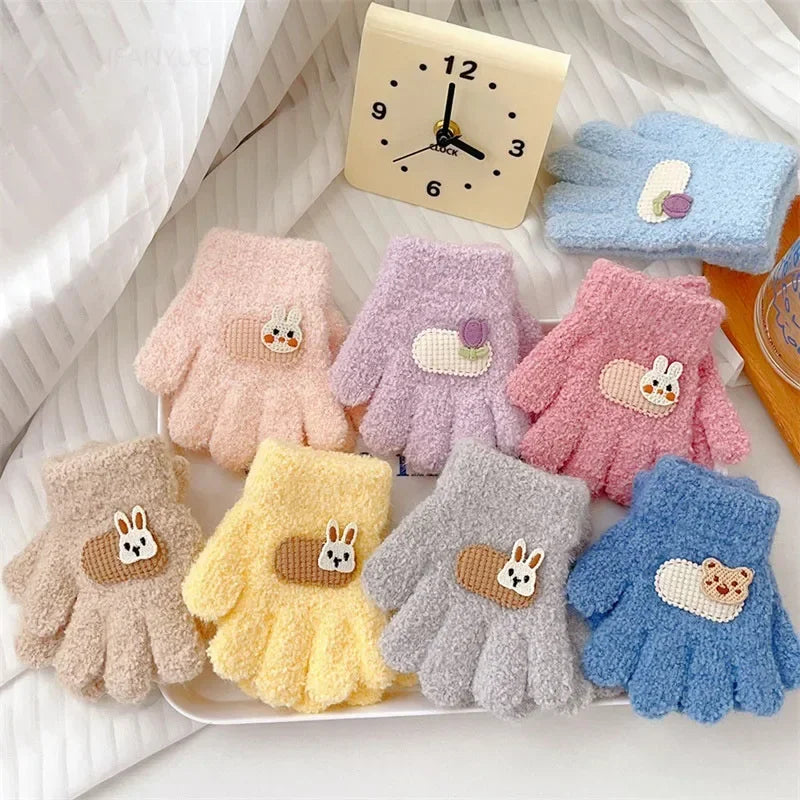 1-3Y Children Gloves Autumn Winter Warm Thicken Boys Girls Baby Riding Mittens Cute Cartoon Kid Kindergarten Five Fingers Mitten