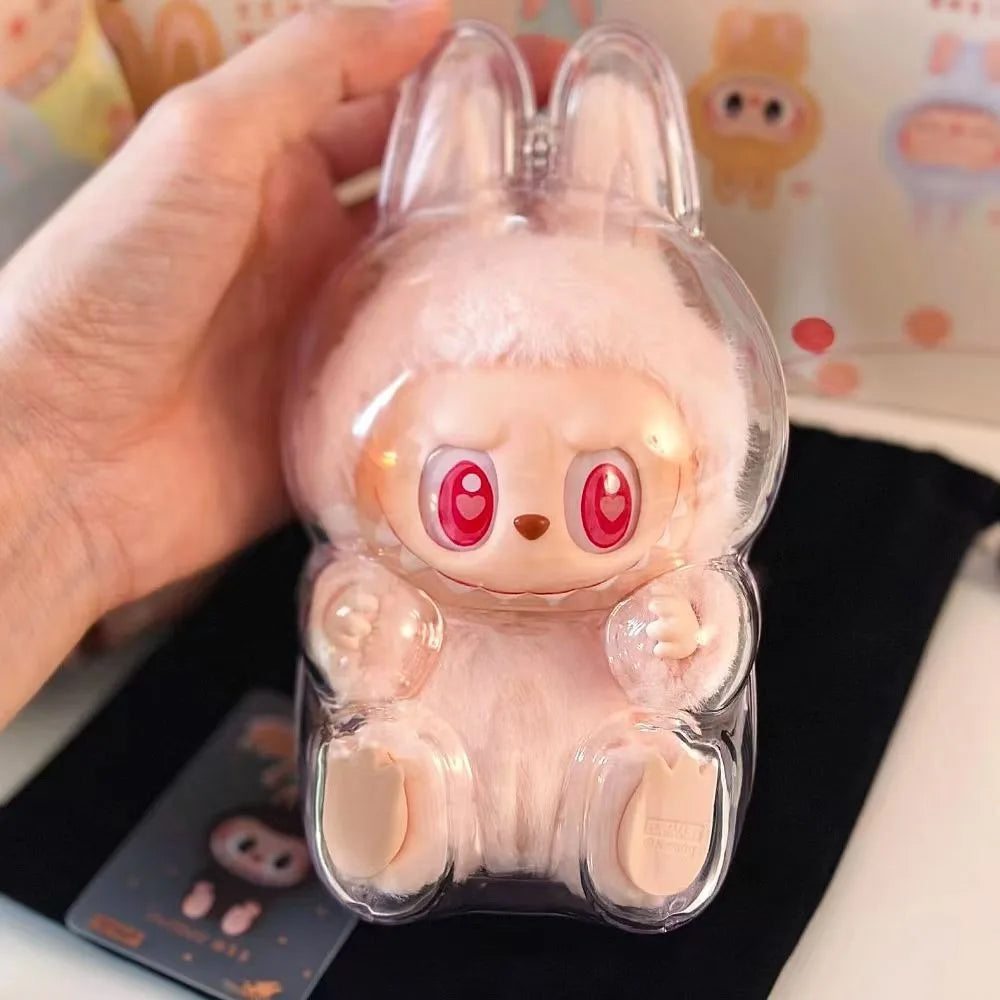 For Labubu V1 V2 Protective Acrylic Case shell Transparent Portable Cable Organizer Box Thickened Doll Bag Keychain Bags