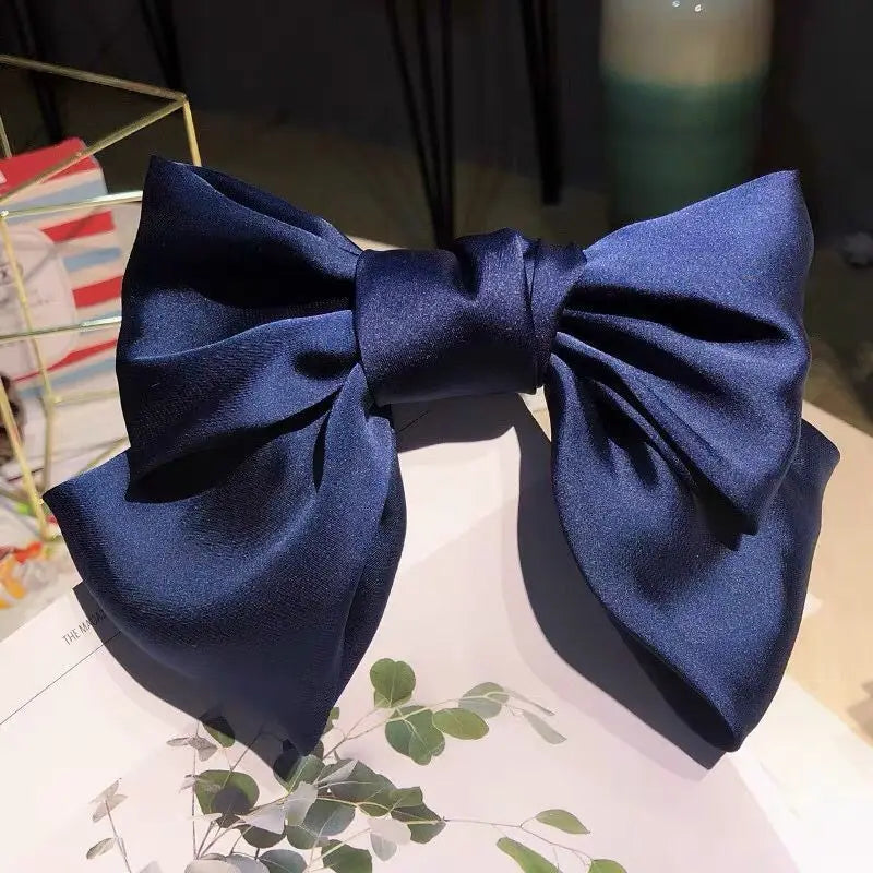 Chiffon Bow Hair Clip Women Large Bowknot Stain Hairpin Barrettes Girls Solid Color Ponytail Clip Hair Accessories Headwear Gift