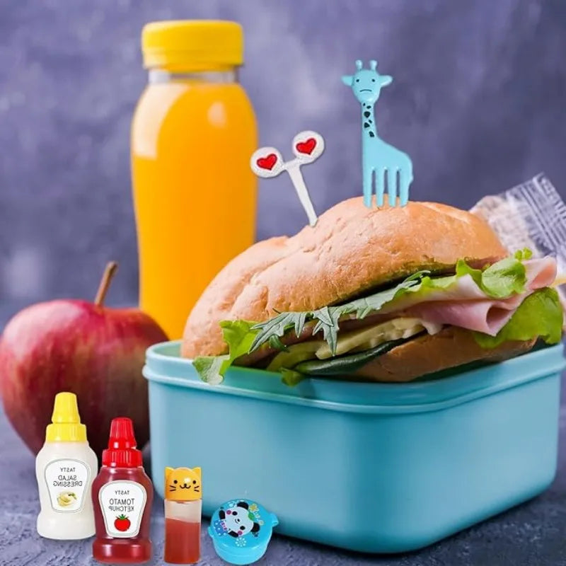 Kids Mini Cartoon Animal Food Toothpicks Condiment Squeeze Bottles Reusable Condiments Containers Office Lunch Box Accessories