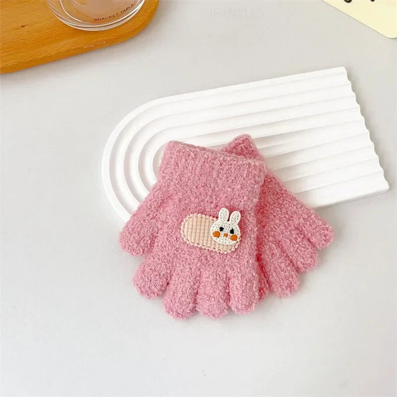 1-3Y Children Gloves Autumn Winter Warm Thicken Boys Girls Baby Riding Mittens Cute Cartoon Kid Kindergarten Five Fingers Mitten