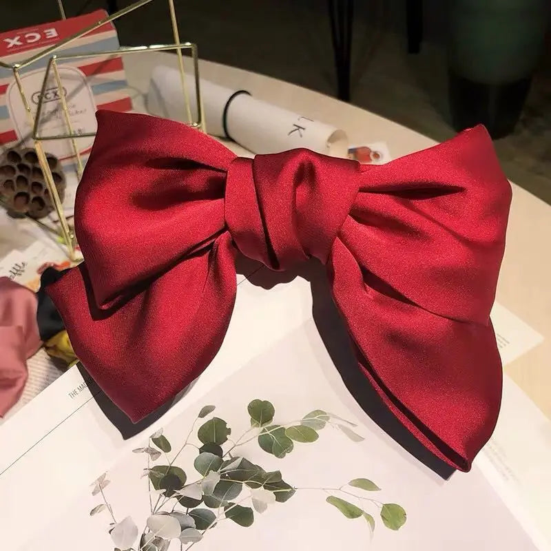 Chiffon Bow Hair Clip Women Large Bowknot Stain Hairpin Barrettes Girls Solid Color Ponytail Clip Hair Accessories Headwear Gift