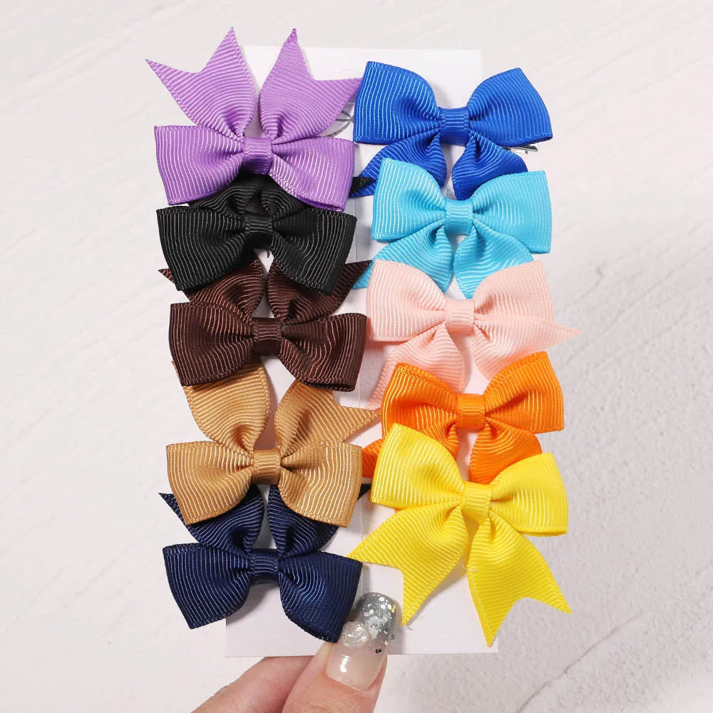 10Pcs/Set New Cute Solid Ribbon Bowknot Hair Clips for Baby Girls Handmade Bows Hairpin Barrettes Headwear Kids Hair Accessories