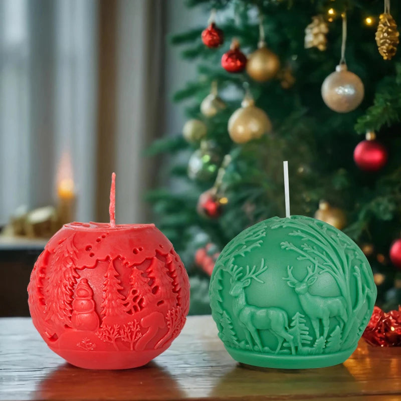 3D DIY Christmas Tree Ball Candle Silicone Mold Elk Star Ball Candle Mold Christmas Gift Cake Chocolate Mould Soap Molds