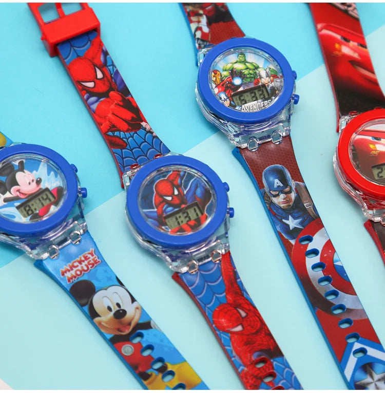 Flash Light Spiderman Kids Watches For Boys Cartoon shark Mickey Children Watch Girls Student Clock Gifts free shipping