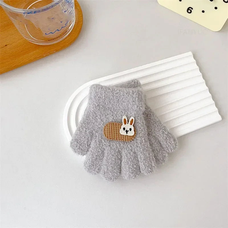 1-3Y Children Gloves Autumn Winter Warm Thicken Boys Girls Baby Riding Mittens Cute Cartoon Kid Kindergarten Five Fingers Mitten