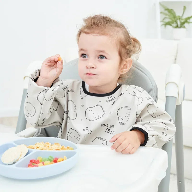 Baby's Soft Waterproof Bib Kid Long Sleeves Adjustable Feeding Cloth Little Boy Girl Painting Smock Child Meal Eating Apron