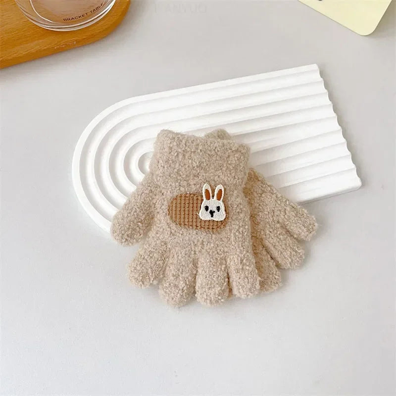 1-3Y Children Gloves Autumn Winter Warm Thicken Boys Girls Baby Riding Mittens Cute Cartoon Kid Kindergarten Five Fingers Mitten