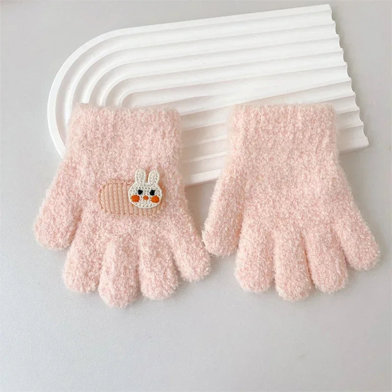 1-3Y Children Gloves Autumn Winter Warm Thicken Boys Girls Baby Riding Mittens Cute Cartoon Kid Kindergarten Five Fingers Mitten