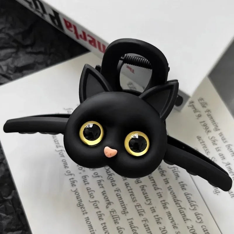 New Fashionable and Minimalist Cartoon Cat Korean Fresh and Sweet Girl Pan Hair Shark Clip Hair Accessories Grab Clip  2024